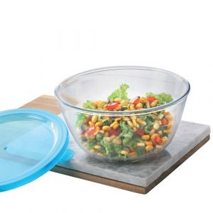 BOROSIL 1.3 LTR MICROWAVABLE MIXING BOWL WITH PLASTIC LID 