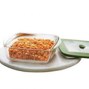 BOROSIL 1 LTR SQUARE DISH WITH GREEN LID