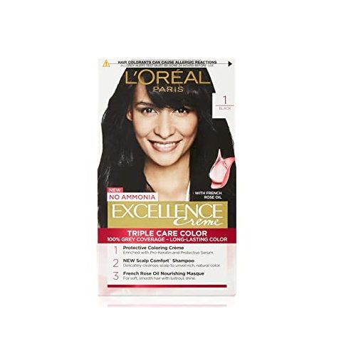 LOreal Paris Excellence Creme Permanent Hair Color 3 Natural Black 100  percent Gray Coverage Hair